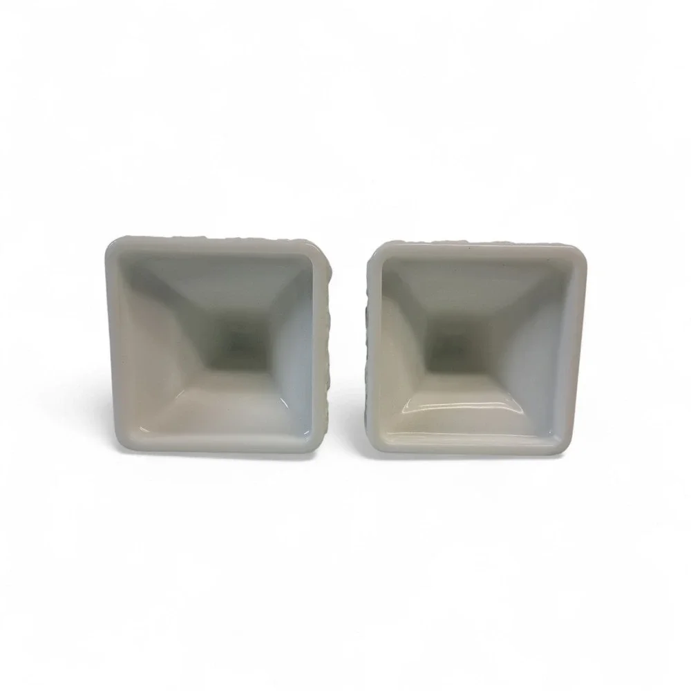 Milk Glass Candle Holders Grapevine Hobnail Square
